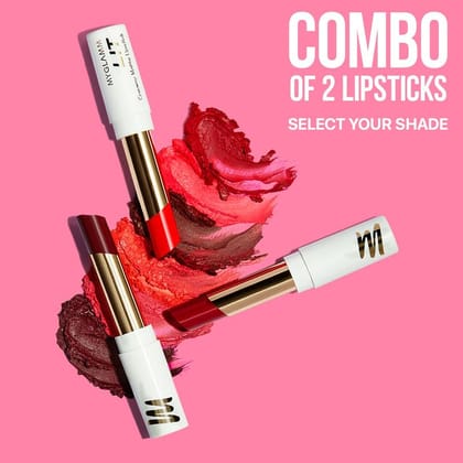 MyGlamm Combo of 2 LIT Creamy Matte Lipstick | Long Lasting, Creamy, Non-Greasy Texture, Demi-Matte Finish Slim Lipsticks
