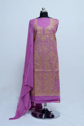 Purple Colour Designer Heavy Jaal   Aari Work Suit  With  Floral And Paisley Pattern .-Cool Cotton / 5 meters / Dry Clean only