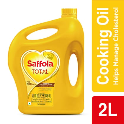 Saffola Total Refined Cooking Oil, Blended Rice Bran & Safflower Oil, Helps Manage Cholesterol, 2 L Jar