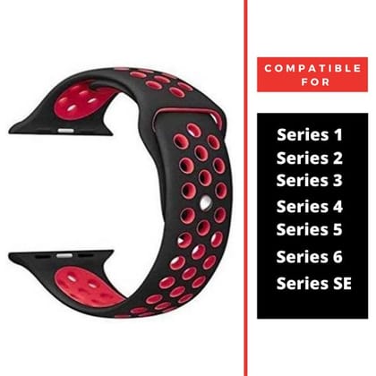 Black Red Dotted Silicone Strap For Apple Watch Series 4  (38mm/40mm/41mm)