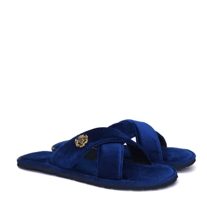 Blue Cross Straps Comfy Velvet Slide-in Slippers By Brune & Bareskin-40/6