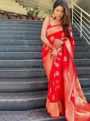 Ethnic Motifs Woven Design Zari Banarasi Saree
