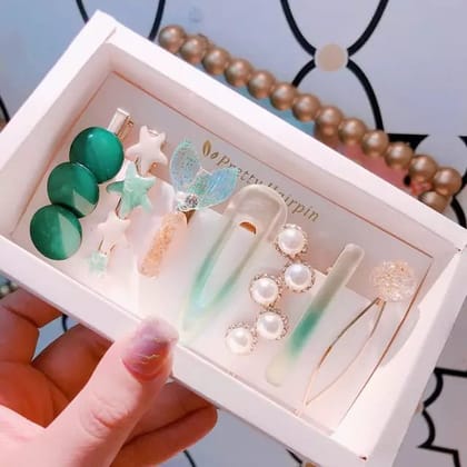 Set Of 7 | Sea Green Hair Clip Set