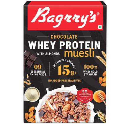 Bagrry's Whey Protein Muesli 500 G Box, Protein Per Serve, Chocolate Flavour, Whole Oats & Californian Almonds 15 G