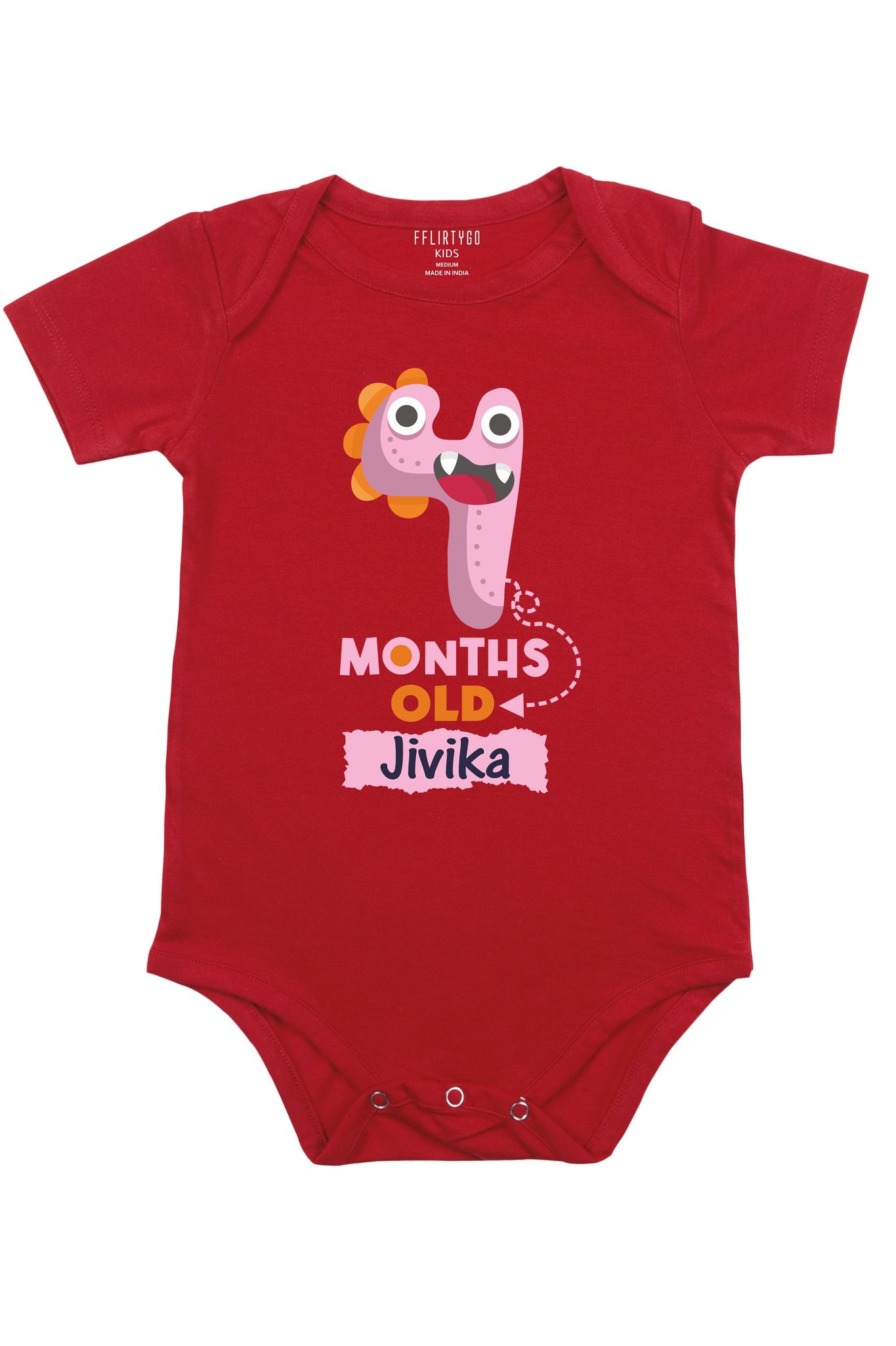 Four Month Milestone Baby Romper | Onesies w/ Custom Name-Baby Romper / Red / 0-3 Months