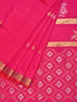 Pink Uppada Silk Handloom Saree with Birds and Jamdani Pallu Design u1555