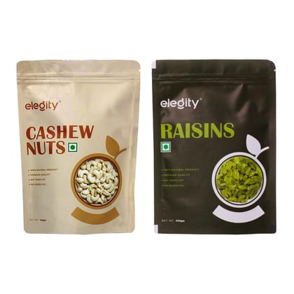 Elegity Dry Fruit Combo Pack |100% Natural |No Added Preservatives| Nutritious Snacks Cashews & Raisins, 250 gm - Pack of 2