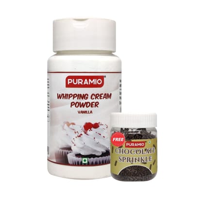Puramio Whipping Cream Powder- Vanilla, Whipped Cream For Cake, 100 gm Pack + Chocolate Sprinkle Free, 25 gm