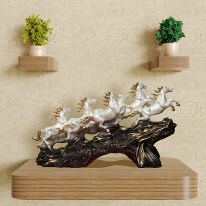 Eight White and Gold Running Horses Sculpture
