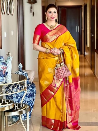 Ethnic Motifs Woven Design Zari Banarasi Saree