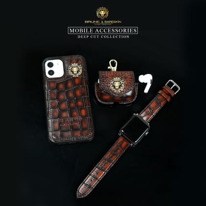 Apple Combo Of Deep Cut Mobile Cover , Watch Strap and Airpod Cover By Brune & Bareskin-13PROMAX / 2 / 42MM