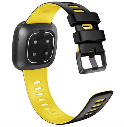 Valente Silicone Dual Color watch Strap Compatible with Fitbit Versa 3,Versa 4 ,Sense &Sense 2 only-Black & Yellow