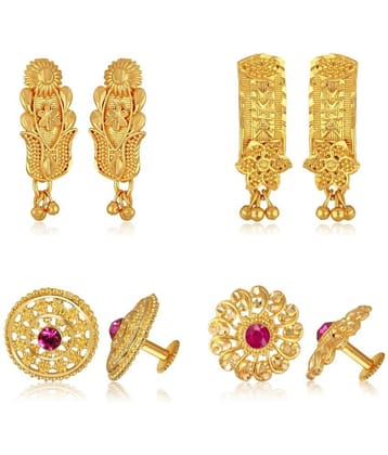 Vighnaharta Golden Stud Earrings ( Pack of 4 ) - Golden
