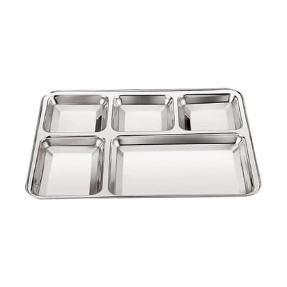 Softel Stainless Steel 5 in 1 Partition Plate | Perfect for Lunch, Dinner, Office Canteens, Community Kitchens | Silver | 1 Pc