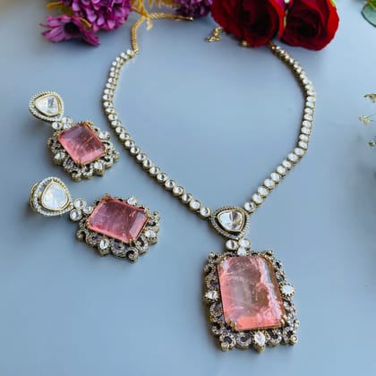 Nayaab Ruhi Polki Neckpiece-Pink