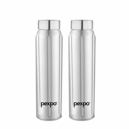 PEXPO Stainless Steel Fridge Water Bottle, 1000 ml, Silver | Eco-Friendly Water Bottle Suitable For Adults & Kids (Pack of 2)
