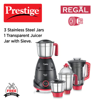 Prestige Regal 750 Juicer Mixer Grinder (4 Jars, Red and Black)
