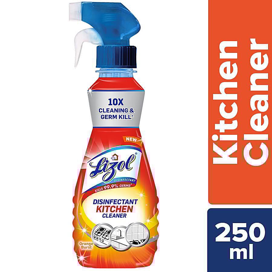Lizol Disinfectant Kitchen Power Cleaner Liquid Spray, Orange, 250 Ml