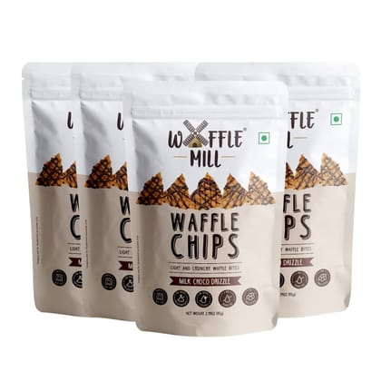 Waffle Mill - Waffle Chips - Milk Choco Drizzle - Pack of 4 - 340  gm
