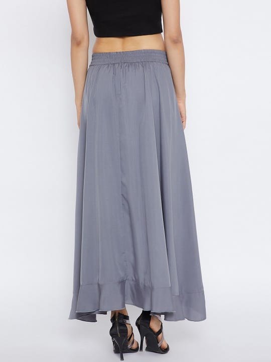 Women Grey Flared Solid Layered Palazzos