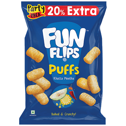 Fun Flips Puffs - Khatta Meetha, Baked & Crunchy, Healthy Snacks, 75 G