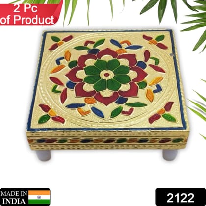 Handicraft Wood Chowki For Pooja , Wooden Bajot For Sitting, Multipurpose Stool (Multicolor) (2 Pcs Set)