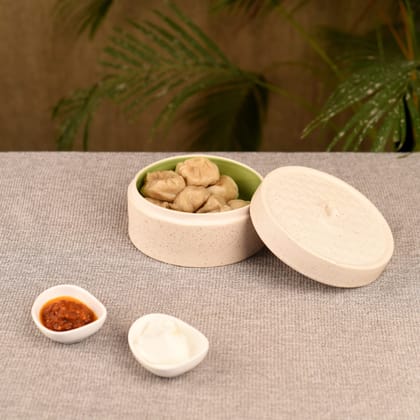 IKrafties Ceramic Off White Matte Finish Multipurpose Serving Donga/Casserole with Lid(Set of 1 Small)