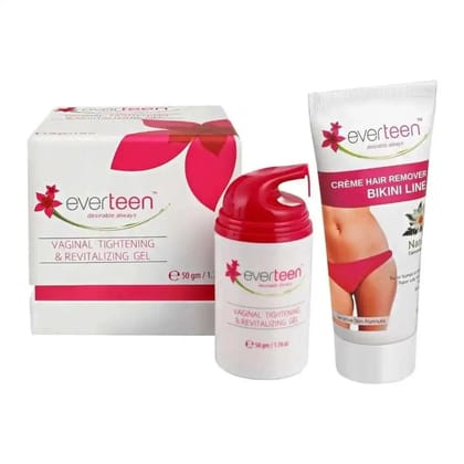 everteen Combo: Natural Bikini Line Hair Remover Creme 50g and V Gel for Women