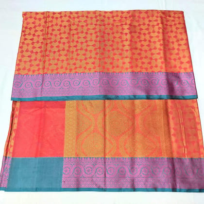 AFSARA SAREES Banarasi silk saree with blows peace (Red and Mustard)