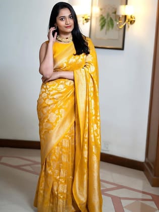 Floral Woven Design Zari Banarasi Saree
