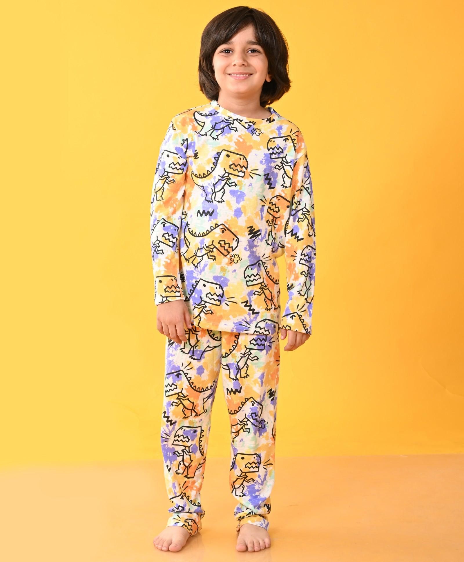 TIE DYE DINOSAUR LONG SLEEVES PYJAMA SET D - WHITE-0-6 MONTHS / 2N / WHITE