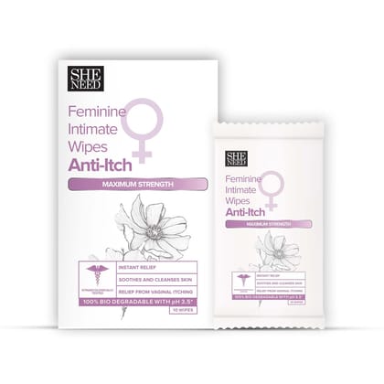 SHENEED Feminine Intimate Anti -itch wipes with maximum strength 10N for all skin types|instant relief from itching|relief from irritation| Refreshing Cleansing| Travel friendly| clinically prove