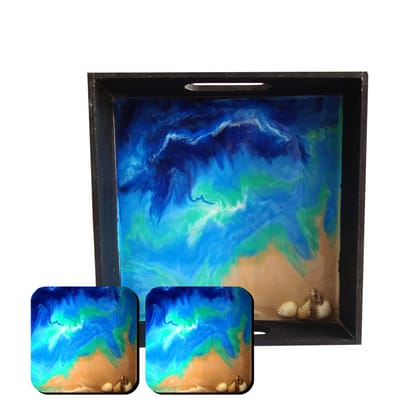 Resin Art on MDF Tray with Squrare Tea Coasters DIY Kit by Penkraft