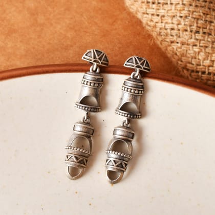 Long Silver tribal earring