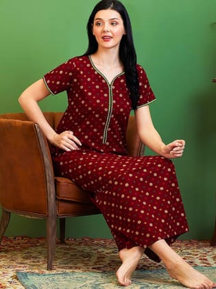 Floral Printed Pure Cotton Maternity Maxi Nightdress