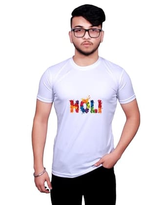 NITYANAND CREATIONS Round Neck White Holi T-Shirt for MEN-HOLI-T-SHIRT-11524-XL