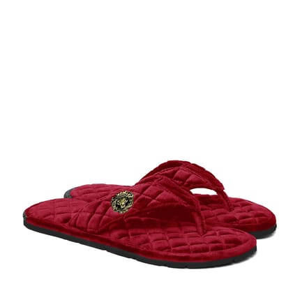 Red V-Strap Velvet Slippers-40/6