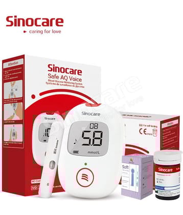 SINOCARE SAFE AQ METER WITH 50 STRIPS ( VOICE SUPPORT ) Expiry Aug 2024