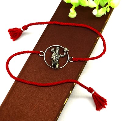 925 sterling silver custom design idol hanuman design Rakhi bracelet with stunning red thread Best sibling rakhi for Festival Rakshabandhan rk168