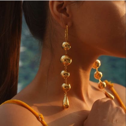 Drop Bold Bead Shoulder Duster Gold Plated Earrings