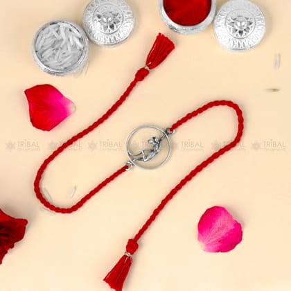 925 Sterling silver Lord Hanuman design pendant Rakhi bracelet Rakshabandhan festival rk332-Red Thread
