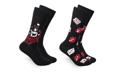 Playboy Poker Men's 2 Pair Crew Socks- Black | Poker Socks | Special Edition-Stretchable from 25 cm to 33 cm / 2N