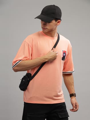 Gritstones Men Coral Oversized "Ninja Print" Tapping T-Shirt