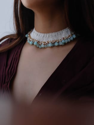 Mella White-Turquoise Choker Necklace-Turquoise