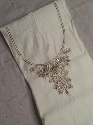 Off White Colour Zari & Thread Work Unstitched Suit Fabric with Dupatta-Free Size / Off White