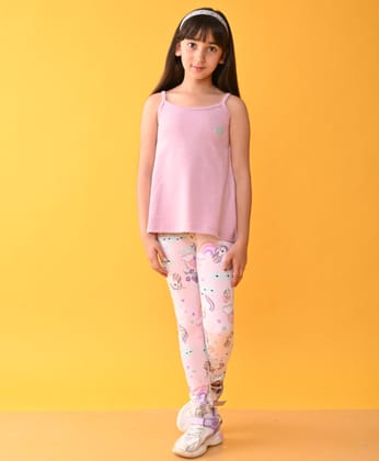 PINK HEART ZIG ZAG STRAP TOP UNICORN LEGGINGS SET - PINK-1-2 YEARS / 2N / Multi