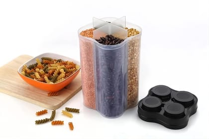 Air-tight Clear Plastic Lock 4 Partition Grocery Kitchen Storage Container – Fresh & Organized Food Storage Solution (2500 ml).-Pack of 1