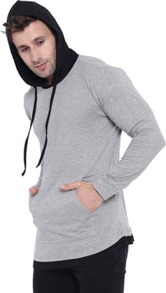 Gritstones Color Block Men Hooded Grey T-Shirt