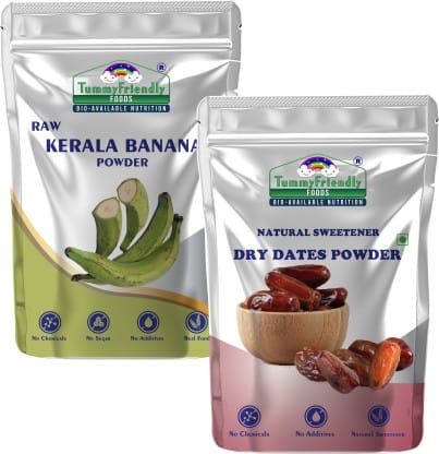 TummyFriendly Foods Dry Dates Powder And Raw Kerala Banana Powder Cereal, 200 gm Each (Pack of 2)