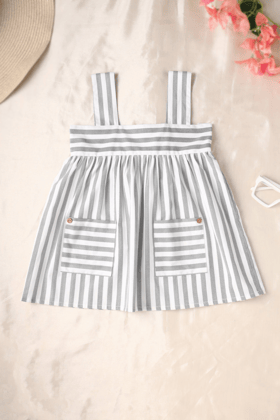 Stripes Dress with Button Embellished Pockets-0-6 months